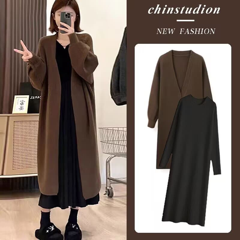 Maternity Knit Mid-Length Top, New Autumn/Winter Trendy Loose Slimming Lazy Mom Cardigan Sweater