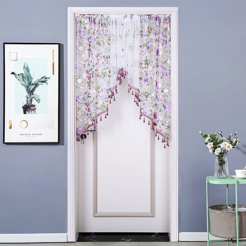 Exquisite Triangle Curtain No Drill with Beaded Decoration, Half-Length Door Partition for Bedroom and Living Room