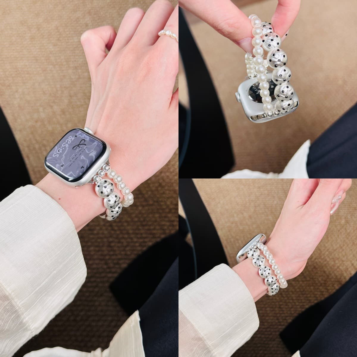 Xiaoxiangfeng double row pearl watch strap suitable for Apple S10 watch S11iwatch 9th generation applewatch876SE