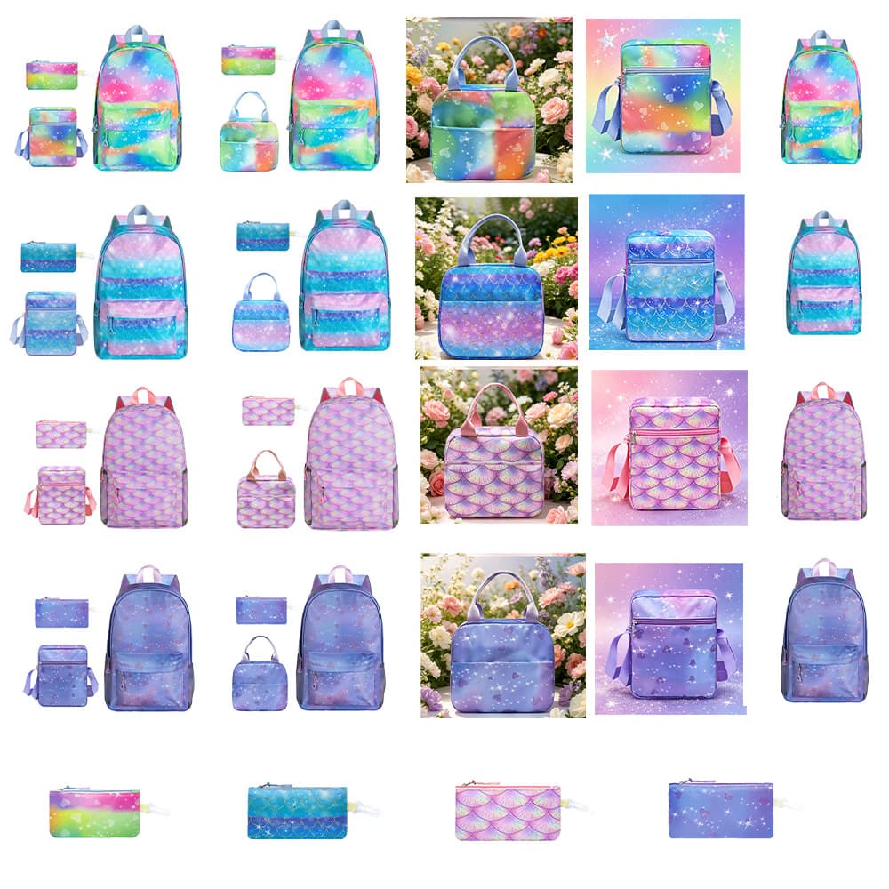 Cross-border hot-selling unthemed children's printed casual schoolbags for primary and secondary school students schoolbags, shoulder bags and pencil cases three-piece set
