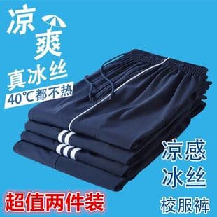 Summer Ice Silk School Uniform Pants Ultra-Thin Style for High School, Middle School, and Elementary Students, Navy Blue and Black with One or Two Stripes