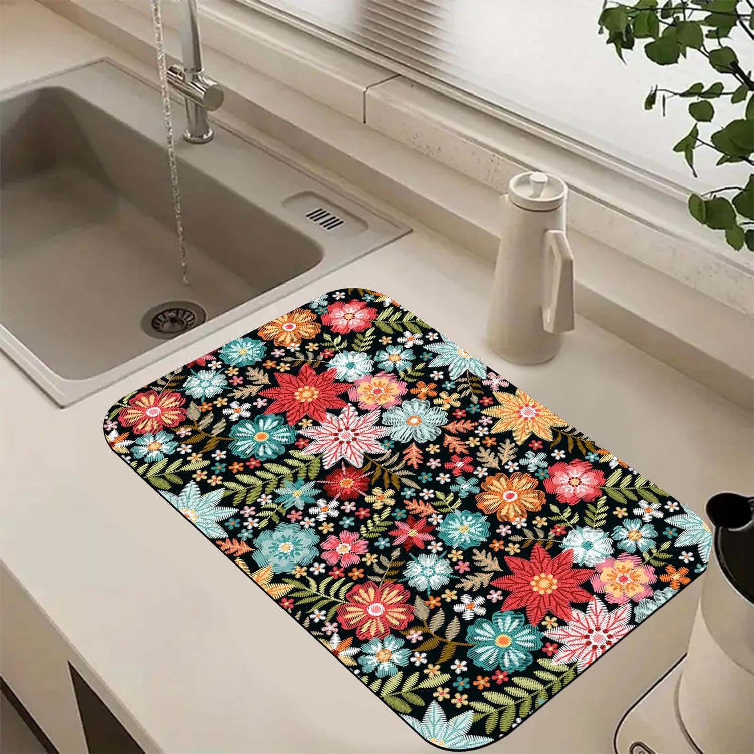 Cross-border floral diatom mud kitchen draining mat, absorbent coffee machine mat, Amazon temu dropshipping heat insulation mat, tabletop mat