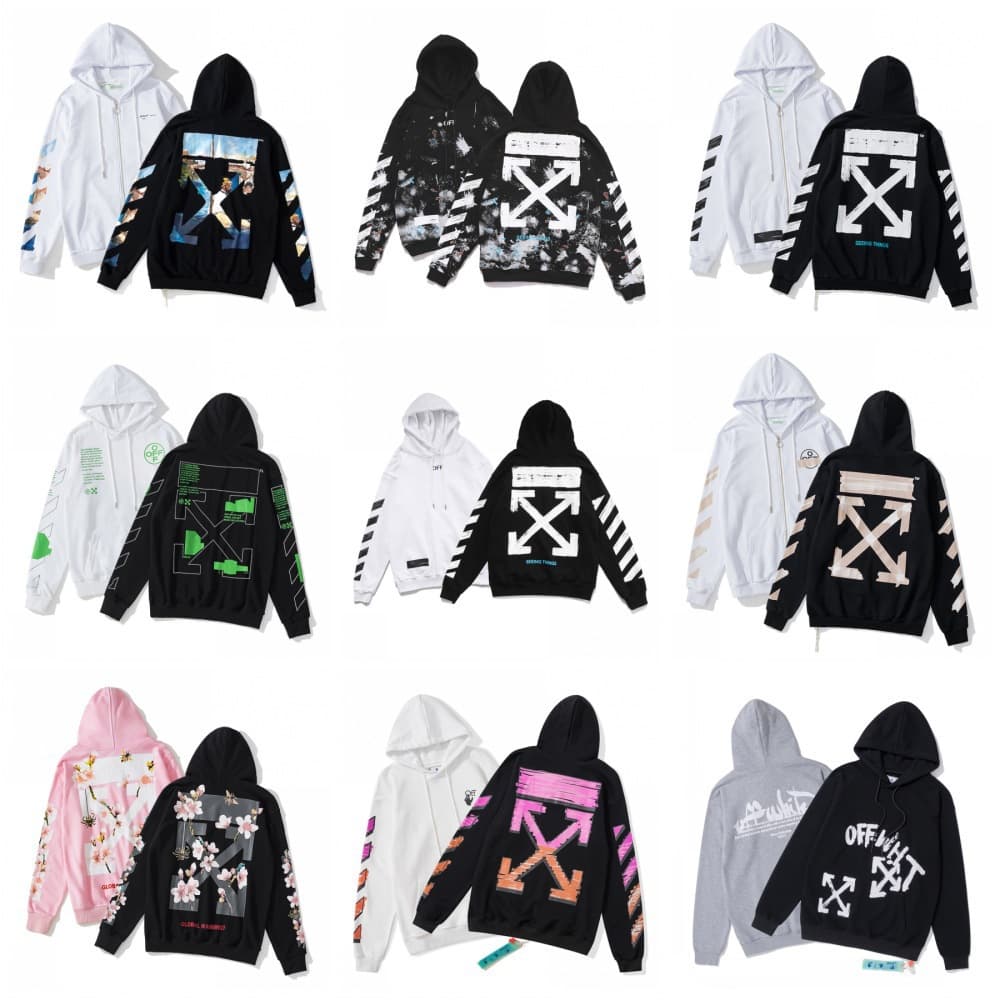 Cross-border Export Off-White Hoodie Trendy Brand Classic Pink Peach Blossom Hooded Pullover White Long Sleeve Fleece Jacket
