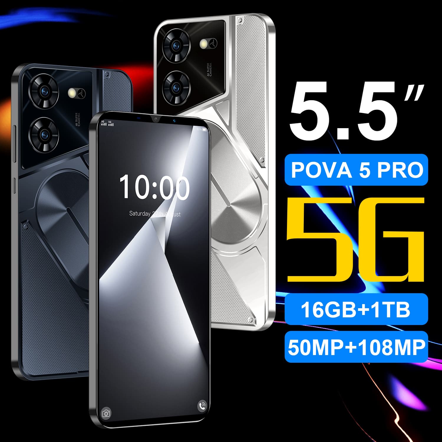 Cross-border Pova5Pro Smartphone 16+1TB Hot-selling Export Android Phone 5.5-inch Low Price Phone Factory