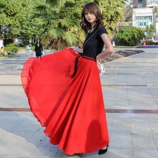 New Factory Swing Skirt Elegant Chiffon High-Waist A-Line Long Skirt Autumn Winter Midi Dance Skirt for Women