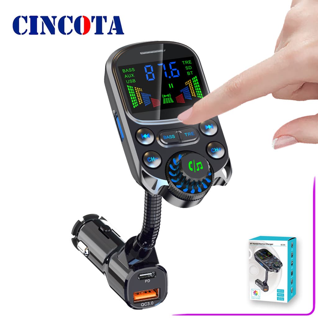 BC86 with Rod Car Bluetooth MP3 Player Card Insertion USB Charger FM Transmitter Supports Bass Treble Adjustment