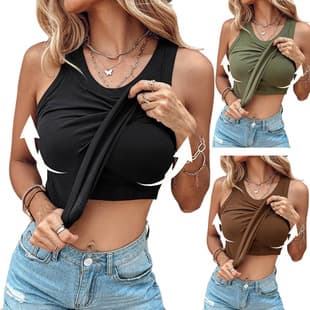 2024 Summer New European and American Style Round Neck Solid Color Vest with Built-in Bra, Women's Sexy Layering Top