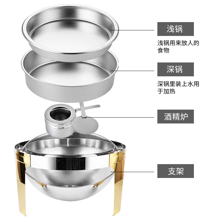 Cross-border stainless steel buffet chafing dish, hotel self-service chafing dish with see-through flip lid, hydraulic, commercial alcohol burner, insulated buffet warmer