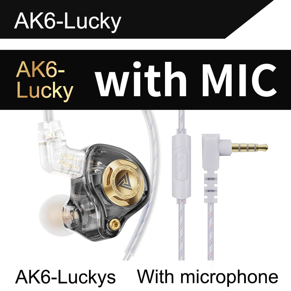 QKZ AK6 Lucky In-Ear Dynamic Earphones, Detachable Cable, 3-Level Tuning, Replaceable Cable Mobile Phone Earphones