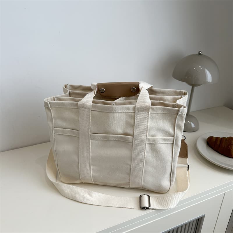 Large Capacity Canvas Tote Bag Multi-Compartment Maternity Diaper Bag Handbag Crossbody Bag for Outing Urban Simple Style