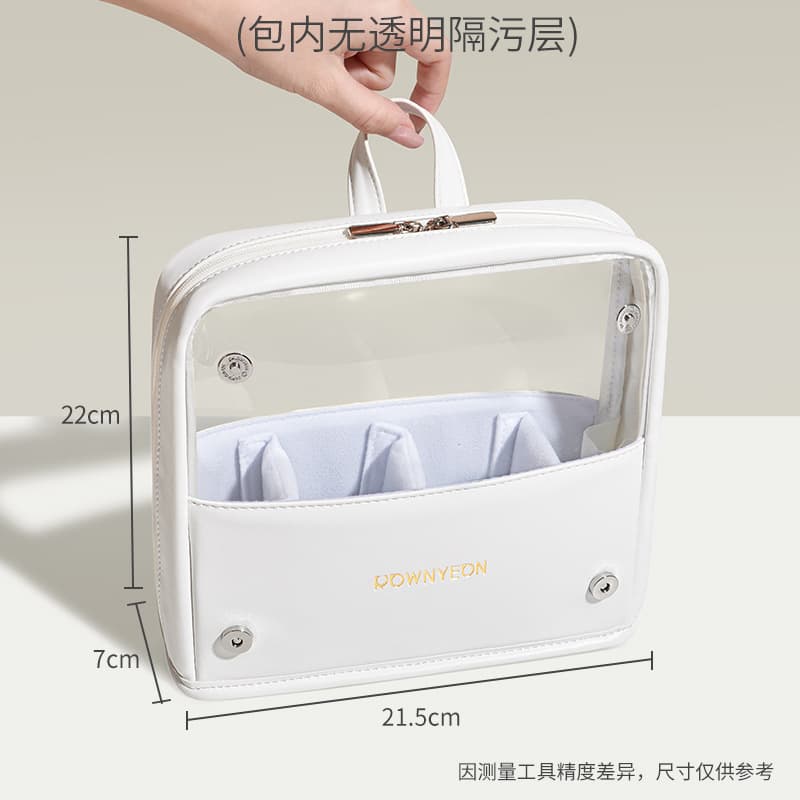 Langyan 2026 New Makeup Brush Bag Large Capacity Portable Storage Standable Foldable Compartment Transparent PU Makeup Bag