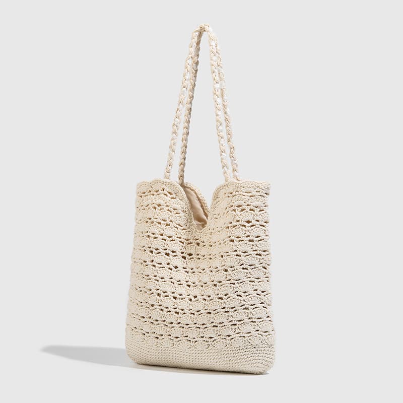 Large Capacity Handwoven Bag for Women 2026 New Style Beach Vacation Cotton Knitted Shoulder Tote Bag