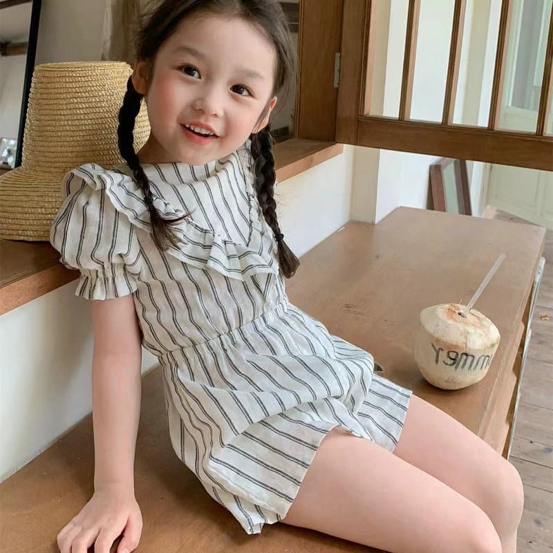 Girls' Striped Short-Sleeve Romper Jumpsuit 2026 Summer New Style Export Children's Clothing Dropshipping Ages 3-8