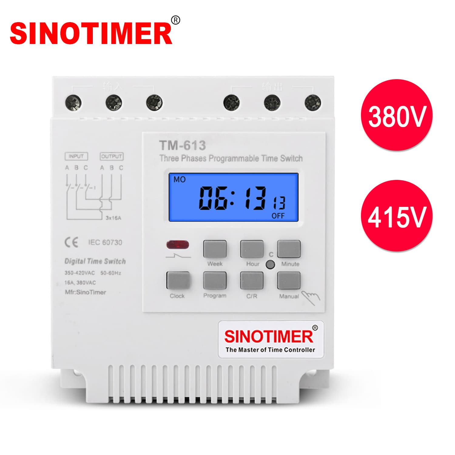 TM613 Backlit Smart Three-Phase Timer Switch / Microcomputer Time Control Switch / Water Pump Timer Switch 380V