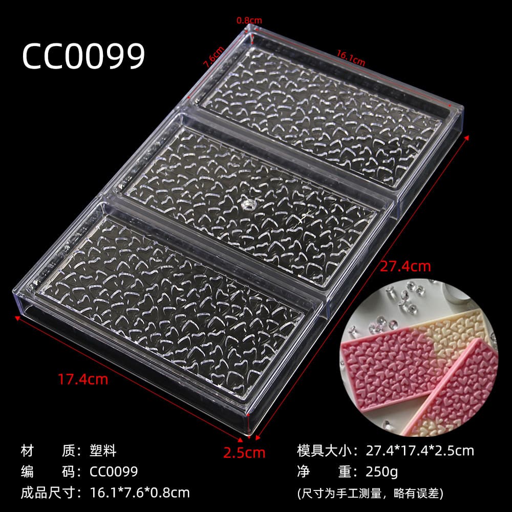 Heart Shaped Chocolate Mold Rectangle Hard Plastic for Ice Sugar Mould Kitchen Baking Tools CC0099 Long Rectangle Shape