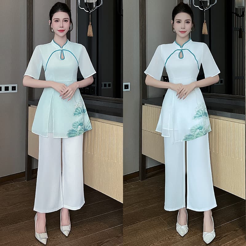 National Style Chinese Beautician Tea Artist Foot Spa Shop Foot Care Technician Massage SPA Elegant Workwear Women's Set -1396