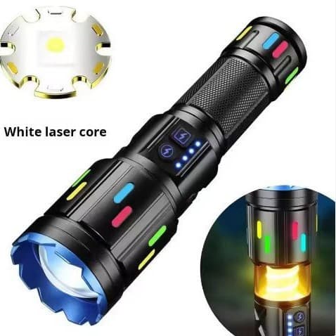 New Cross-border Telescopic White Laser Flashlight, Outdoor Multi-functional LED Camping Light Flashlight