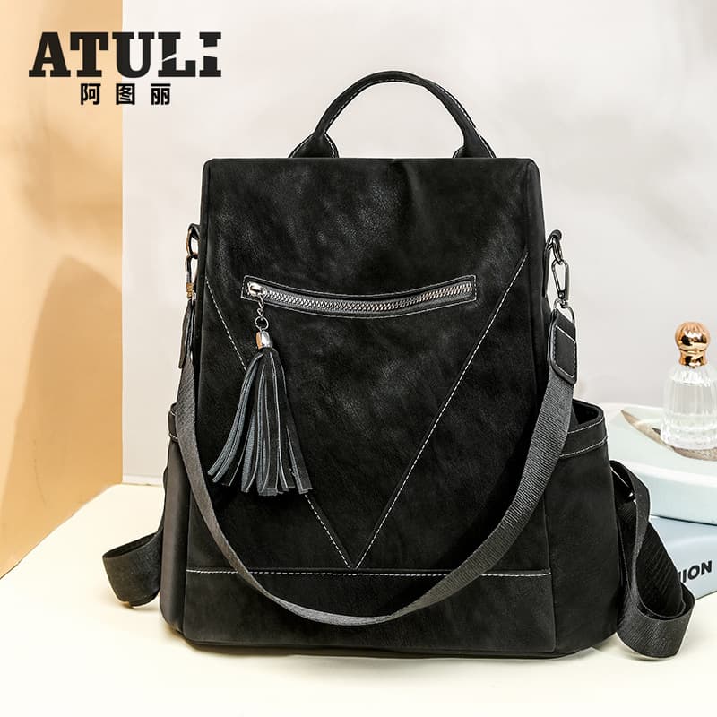 Anti-theft Laptop Backpack for Women, Korean Style, Large Capacity, Versatile Retro PU Soft Leather Ladies Backpack, 2-in-1 Shoulder and Crossbody Travel Bag