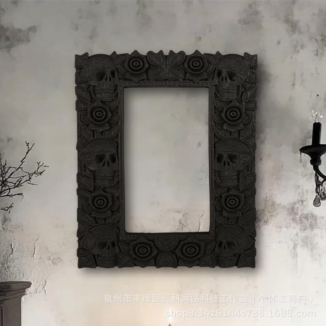 1 Dark Skull Rose Carved Decorative Picture Frame for Gothic Vintage Wall Decor Scene