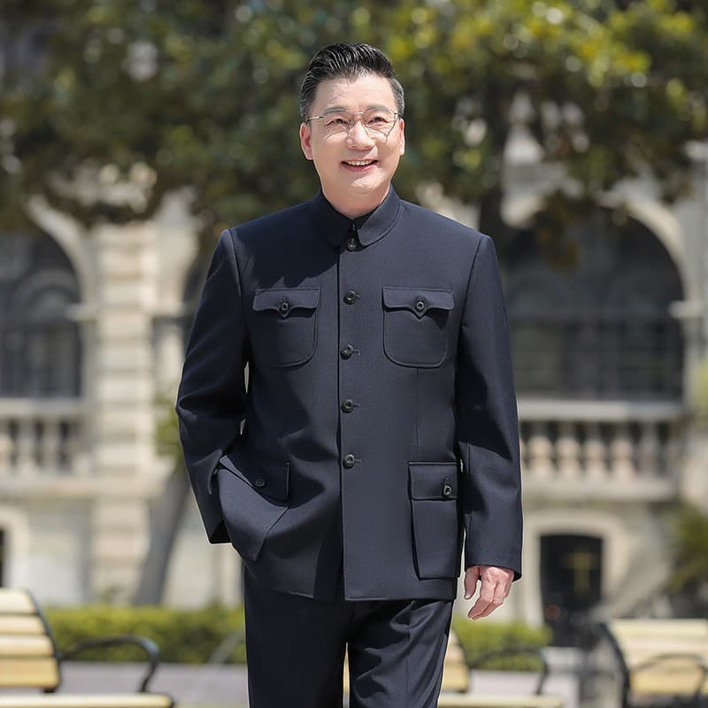 Middle-aged and Elderly Men's Spring and Autumn Zhongshan Suit Set, Nursing Home Zhongshan Suit Fleece-Lined and Thickened, High-end Performance Tang Suit
