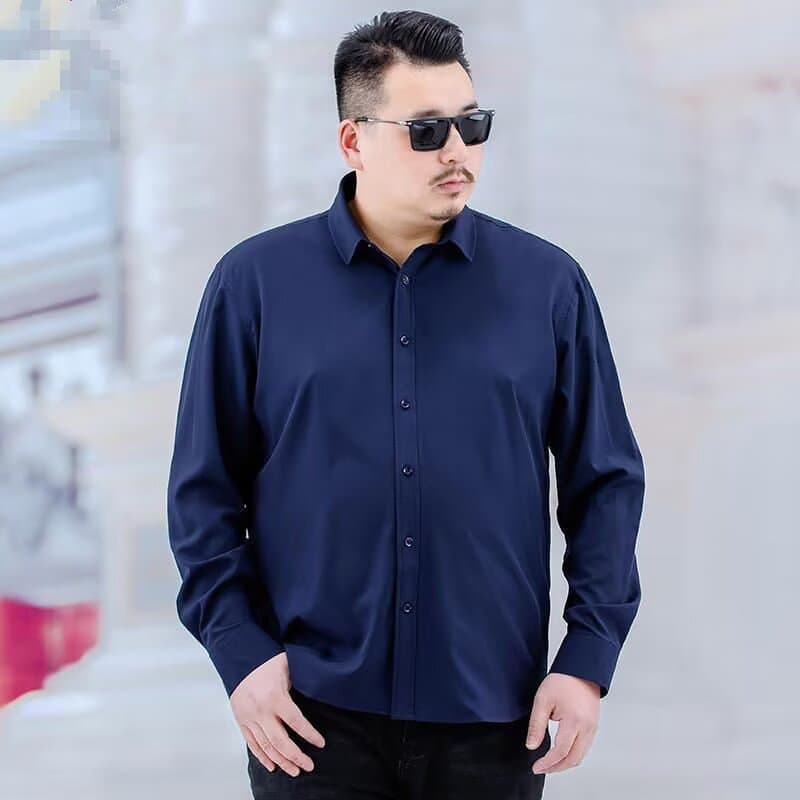 Men's Solid Color Plus Size Long Sleeve Shirt, Oversized Loose Fit Business Work Shirt, White Professional Dress Shirt