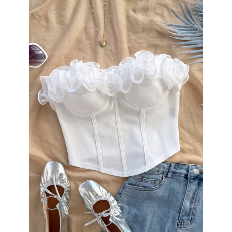 Women's Tops Blouses Tee Sexy Strapless Ruffle Trim Fitted Top
