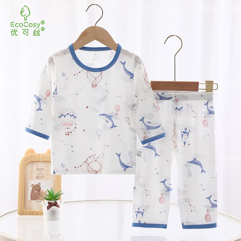 Kids Pajamas Summer A-Class 50s Yikela Silk Ice Dora 7-Sleeve Boys Girls Home Air Conditioning Wear Anyang Kids Clothing