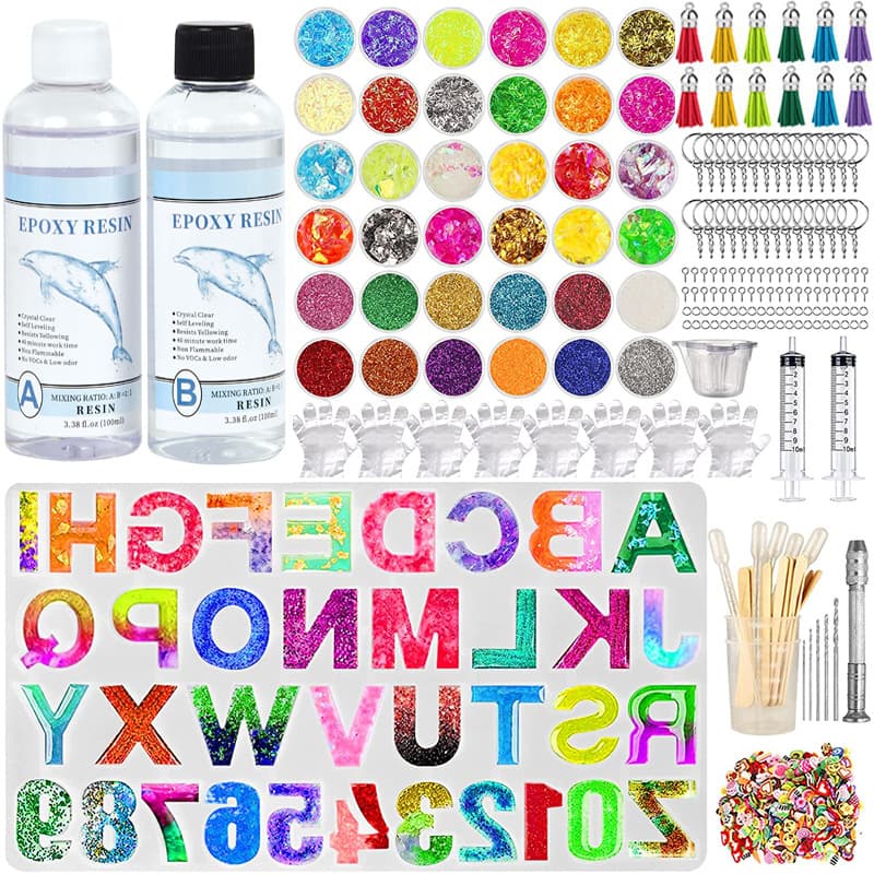 DIY Epoxy Resin Alphabet Number Mold Set, Earring Pendant Glitter Tassel Keychain Silicone Mold