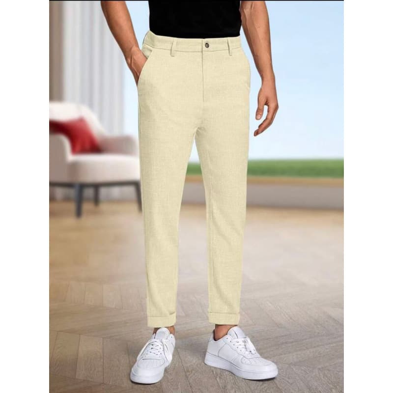 2026 Men's Summer Slim Fit Cropped Casual Pants Solid Color Business Straight Leg Trousers Trendy Versatile Men's Pants