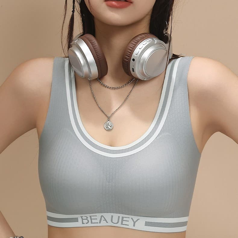 Seamless Fixed Cup Intimates, Feminine Letter Sports Vest Style Bra, Push-Up Big Breasts, Anti-Sagging Bra