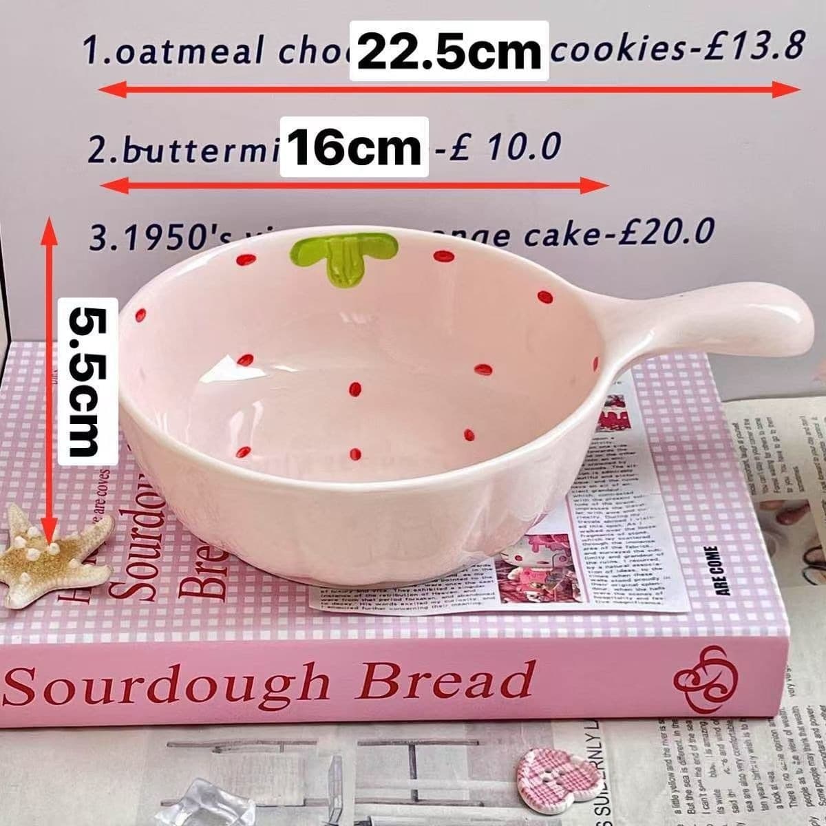 Cream Style Strawberry Wisteria Handle Bowl Tableware High Quality Underglaze Color Home Cute Ceramic Handle Bowl Rice Bowl