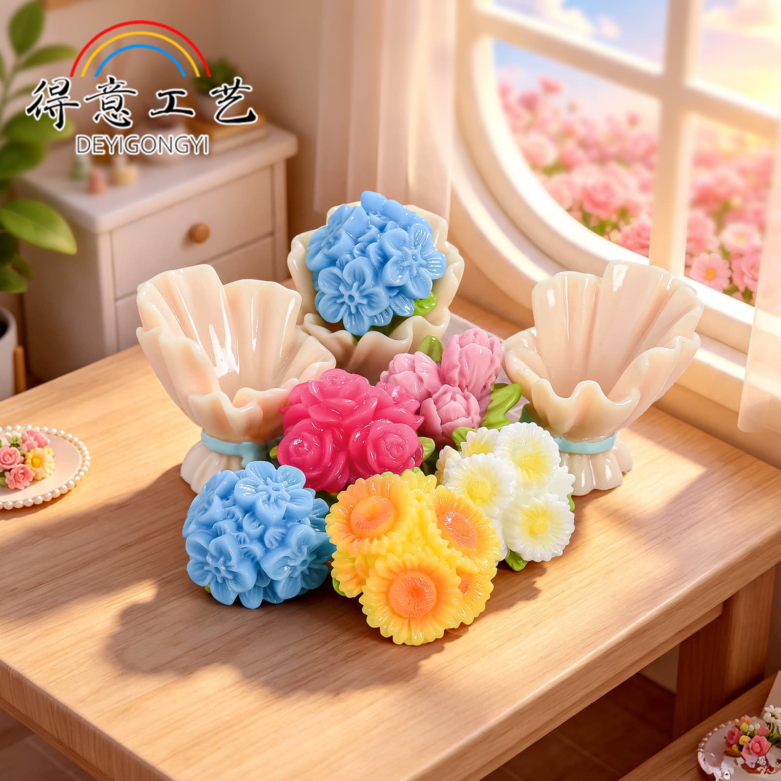 Miniature Daisy Rose Bouquet Packaging Resin Accessories Valentine's Day DIY Decoration Desktop Figurine