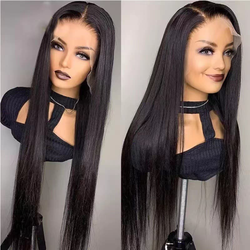 Lace Front Wig Women's Wig European and American Long Straight Synthetic High Temperature Fiber Lace Trim Wig Cap