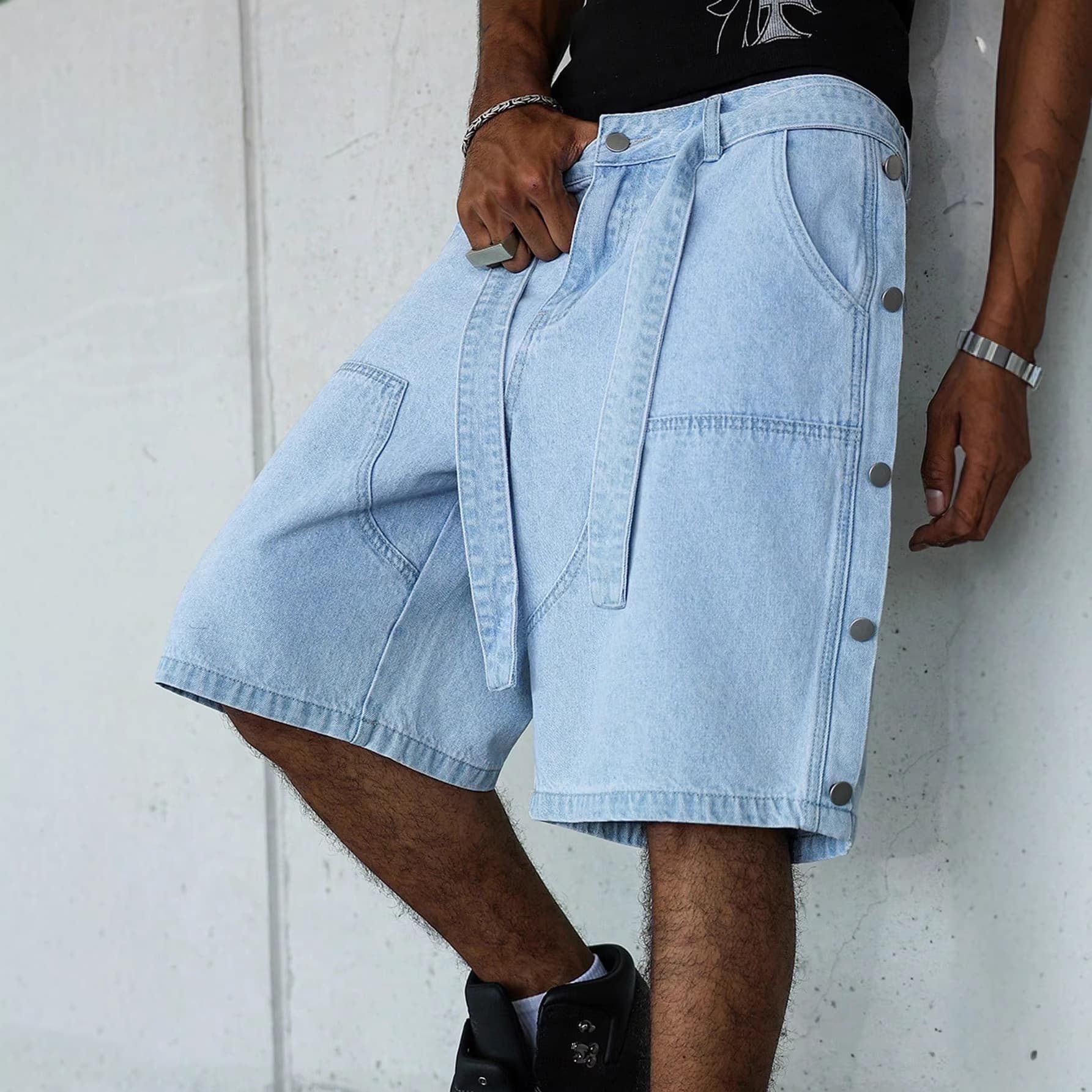 Cross-border American casual style cargo shorts for men, new summer sports loose five-point wide-leg jeans street style