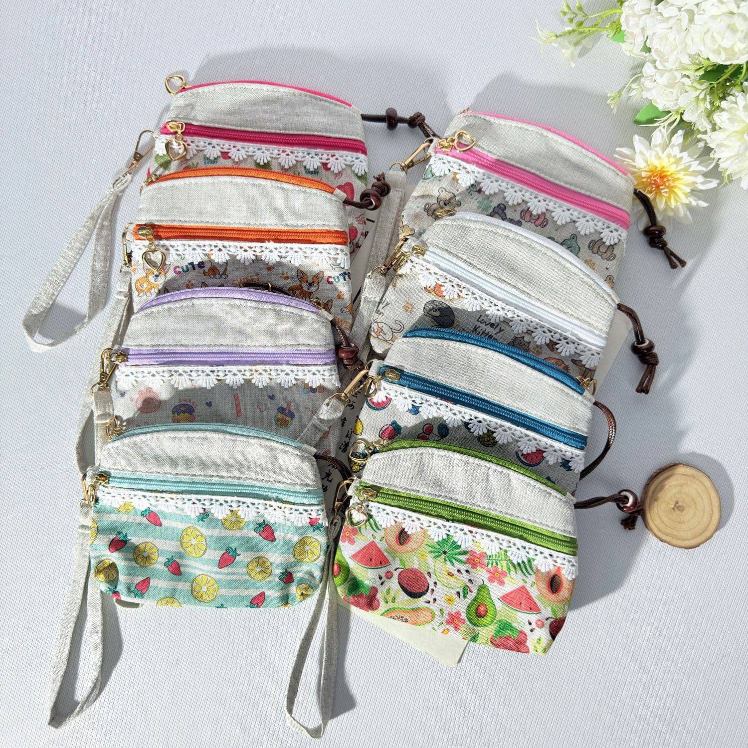 Japanese and Korean Cartoon Drawstring Key Pouch, Cute Printed Coin Purse, Fresh Style Lipstick Storage Bag, Ins Style