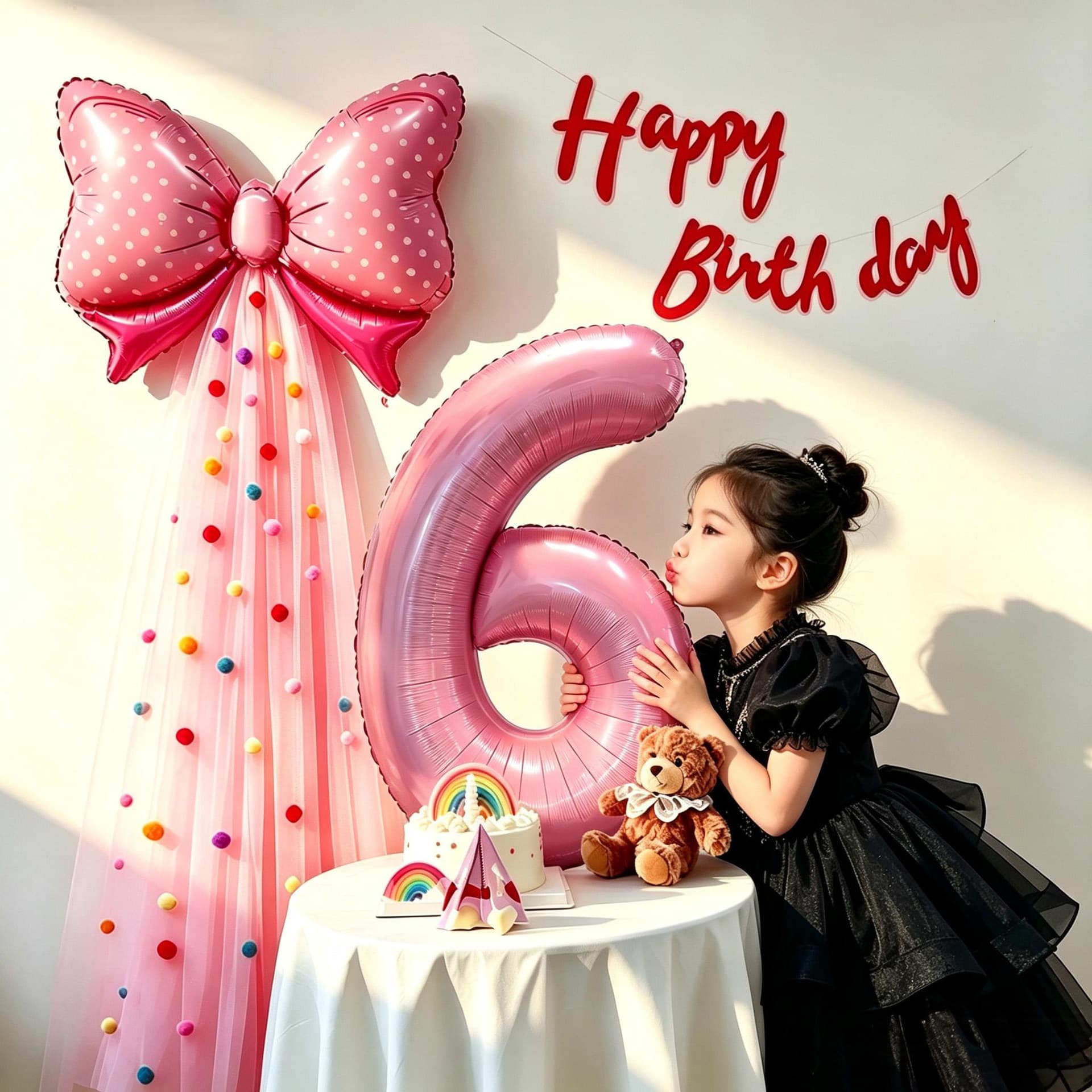 Birthday scene layout decorative balloons children's happy ceremony little girl 6 years old princess 7 photo atmosphere props