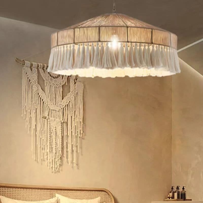 Bohemian Retro Hemp Rope Tassel Chandelier Creative Bedroom Main Dining Room Wabi-Sabi Style Personalized Pendant Light