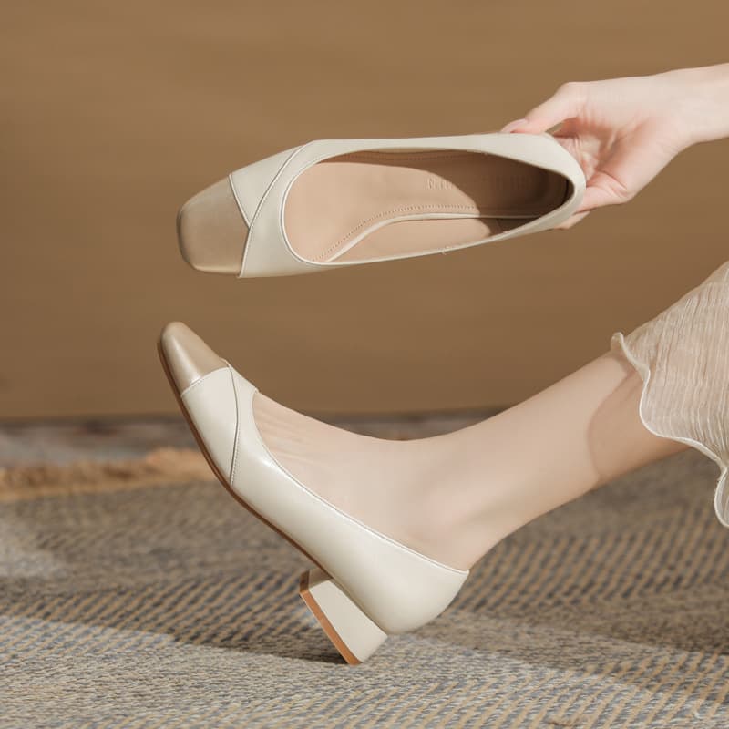Jingang CG3017 Chunky Heel Mary Jane Women's Shoes 2024 New Spring/Autumn Leather Shoes Low Heel Women's Shallow Mouth Single Shoes