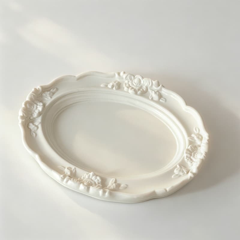 DIY Epoxy Resin Mold European Vintage Relief Lace Oval Aromatherapy Gypsum Storage Tray Dish Silicone Mold