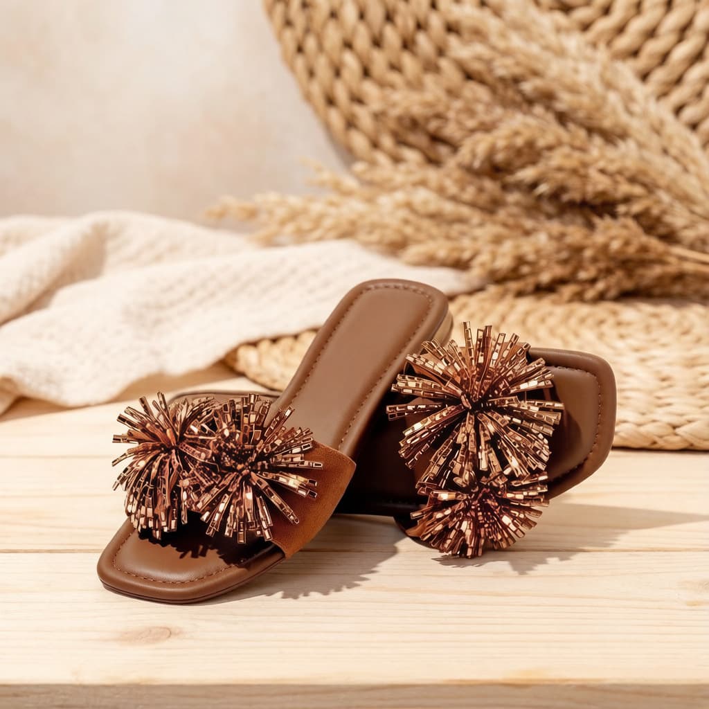 Premium Square-Toe Rhinestone Slide Sandals Flat Summer 2026 New Casual Slippers for Women