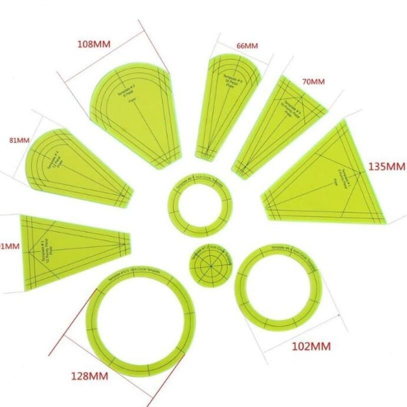 Multifunctional 10-piece set of special-shaped sewing and patchwork rulers, acrylic ruler DIY processing sewing ruler template patchwork tools