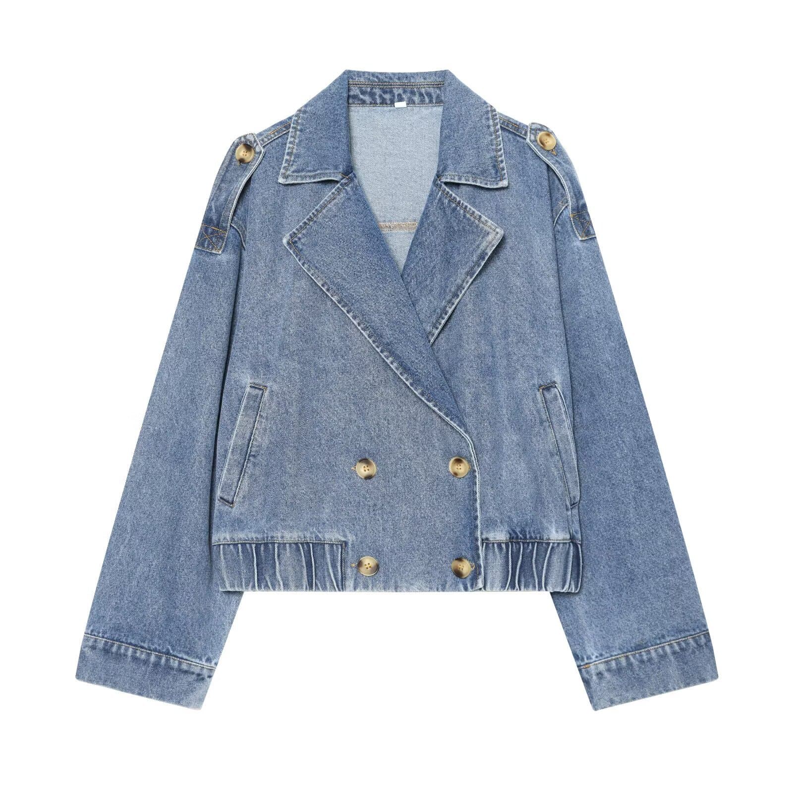 PB&ZA Women's 2026 Summer New Arrival Minimalist Design Double Breasted Denim Jacket 1346353