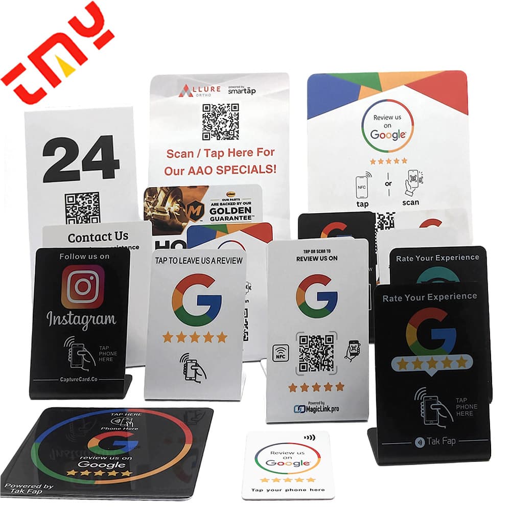 Cross-border NFC Google Review Tap & Sticker Facebook Review Card PVC Plastic Bending L-shaped Table Card