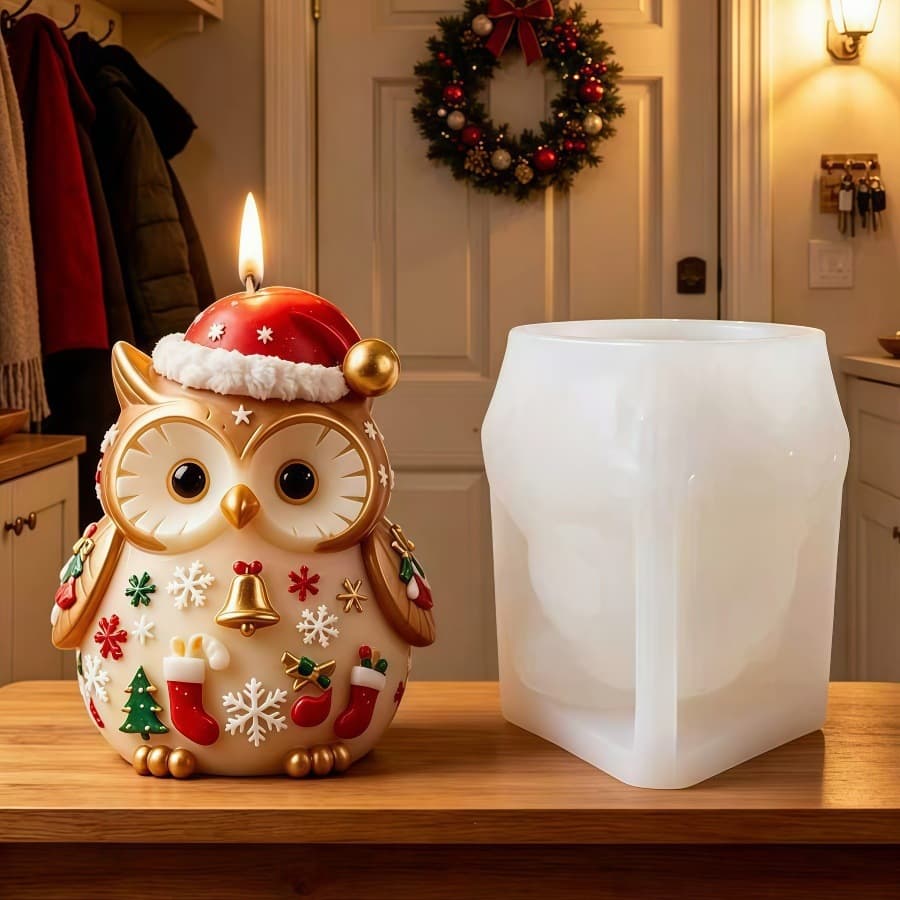 BD Christmas Owl Resin Silicone Mold Christmas Owl Concrete Cement Silicone Mold