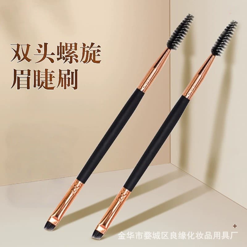 Double-ended angled eyebrow brush with spiral spoolie, eyebrow powder brush, eyebrow grooming tool, blade-shaped eyebrow powder brush, single pack