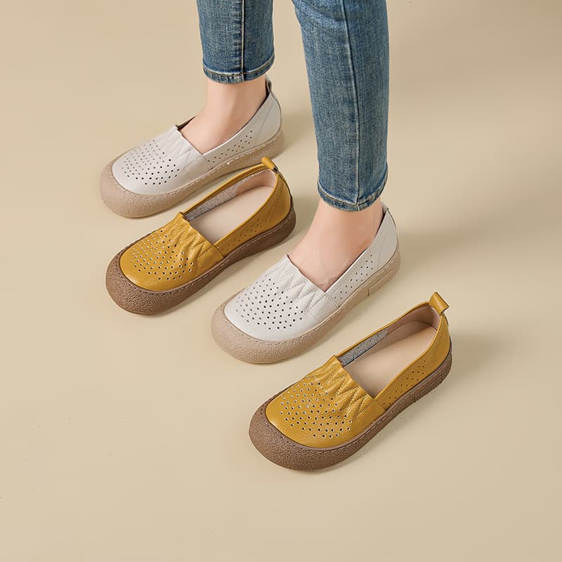 Genuine leather hollow shoes for women, summer breathable clogs, comfortable and non-tiring mother's shoes, slip-on non-slip women's shoes