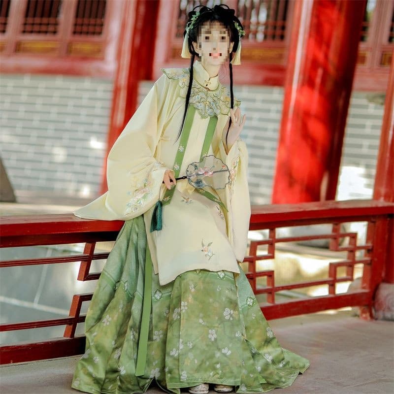 Ming-style Hanfu Women's Original【Meng Bi Sheng Hua】Stand-up Collar Long Shirt Heavy Embroidery Cloud Shoulder Horse-face Skirt Autumn and Winter New Style