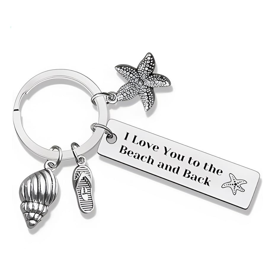 Stainless Steel Keychain I Love You to the Beach and Back Starfish Conch Slippers Couple