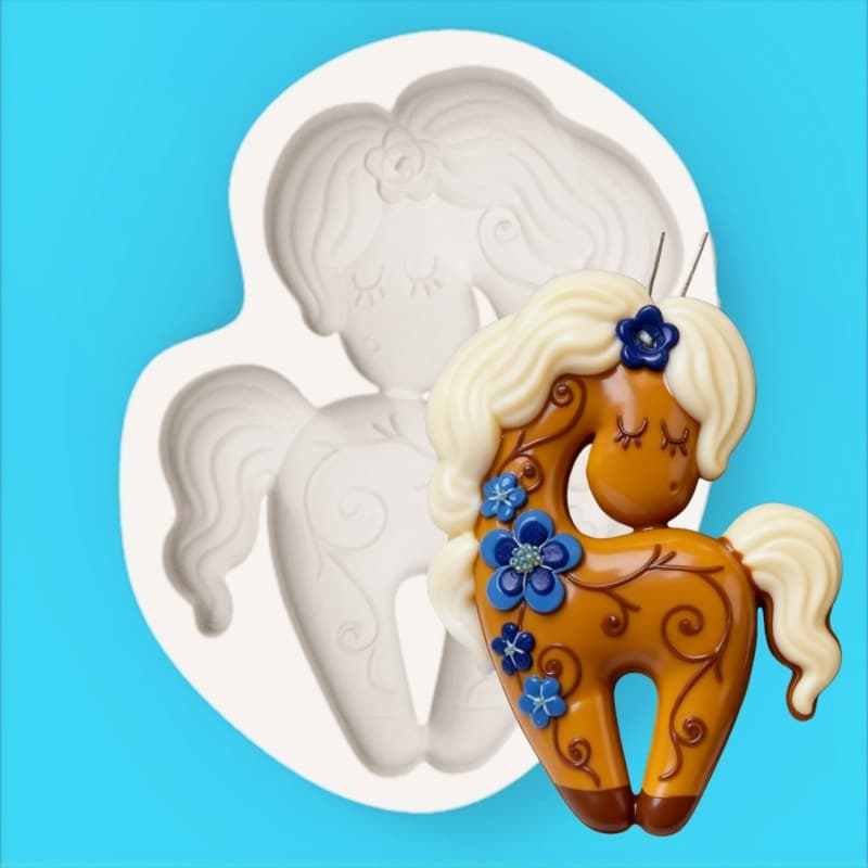 Vintage Floral Little Horse Silicone Mold DIY Soap Fondant Chocolate Cartoon Horse Mold 18512