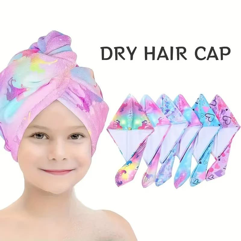 TEMU Best-Seller Thickened Absorbent Quick-Dry Kids Hair Drying Cap, Digital Print Level 4 Women's Adult Bath Cap